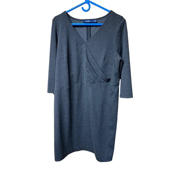 Eloquii By The Limited Gray Herringbone Wrap Front Dress 14/16 Three-Quarter Sle - Picture 1 of 8